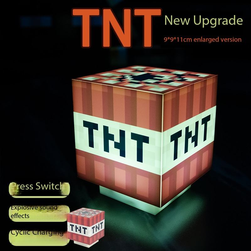 Minecraft TNT Block 3D LED Night Light with Sound Effects – Interactive Push Control Pixelated Cube Desk Lamp,  Gamer Room Decor & Geek Collectible