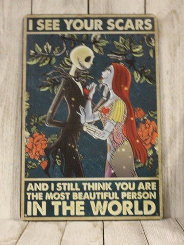 Jack & Sally "I See Your Scars" Metal Poster