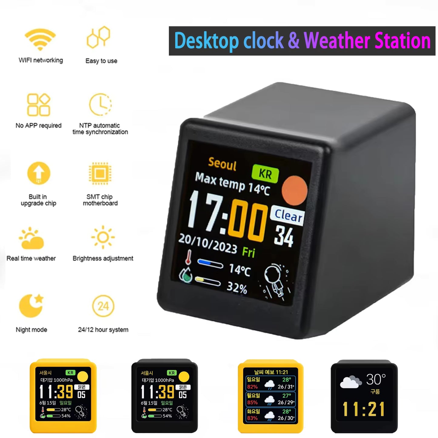 Smart Digital Weather Station Desk Clock – Mini Wi-Fi Electronic Weather Forecast & Desktop Time Display