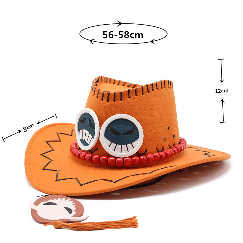 Portgas D. Ace Cowboy Hat | One Piece Anime Cosplay Accessory with Badges | Geekzillaa