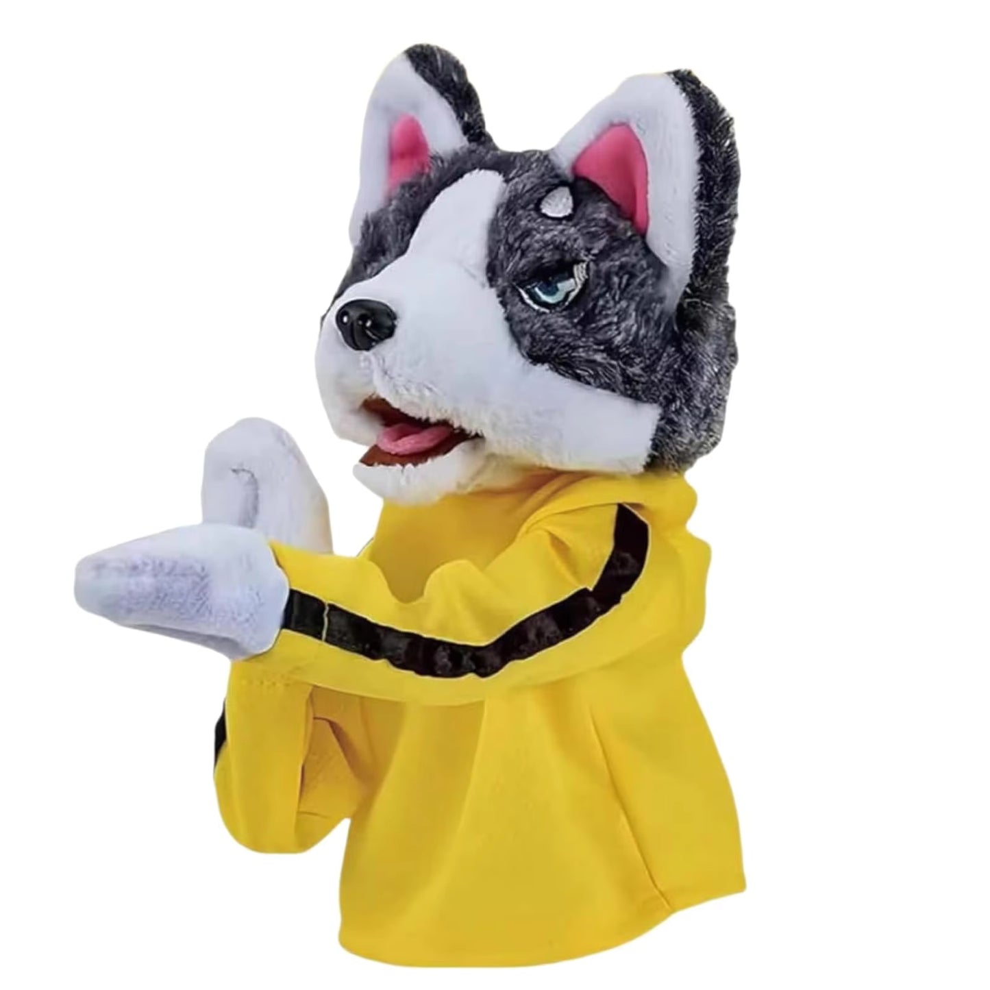 Husky Dog Hand Puppet in Yellow Hoodie – Interactive Plush Storytelling Toy | Geekzilla