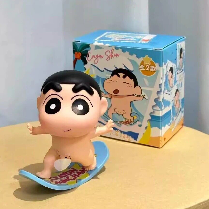 Crayon Shin-chan Surfing Action Figure – Funny Beach Style Shinnosuke Nohara Statue, Cute Anime Collectible Figurine with Display Box