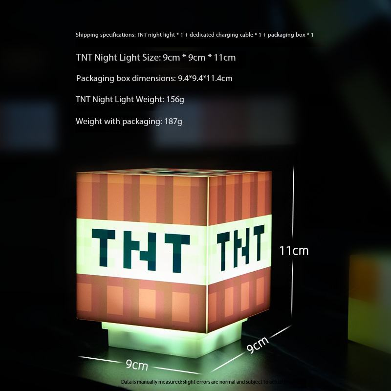 Minecraft TNT Block 3D LED Night Light with Sound Effects – Interactive Push Control Pixelated Cube Desk Lamp,  Gamer Room Decor & Geek Collectible