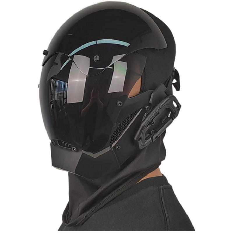 Futuristic Cyberpunk Techwear Mask – Tactical Sci-Fi Helmet, Edge Runner Cosplay Mecha Headgear with Tinted Visor