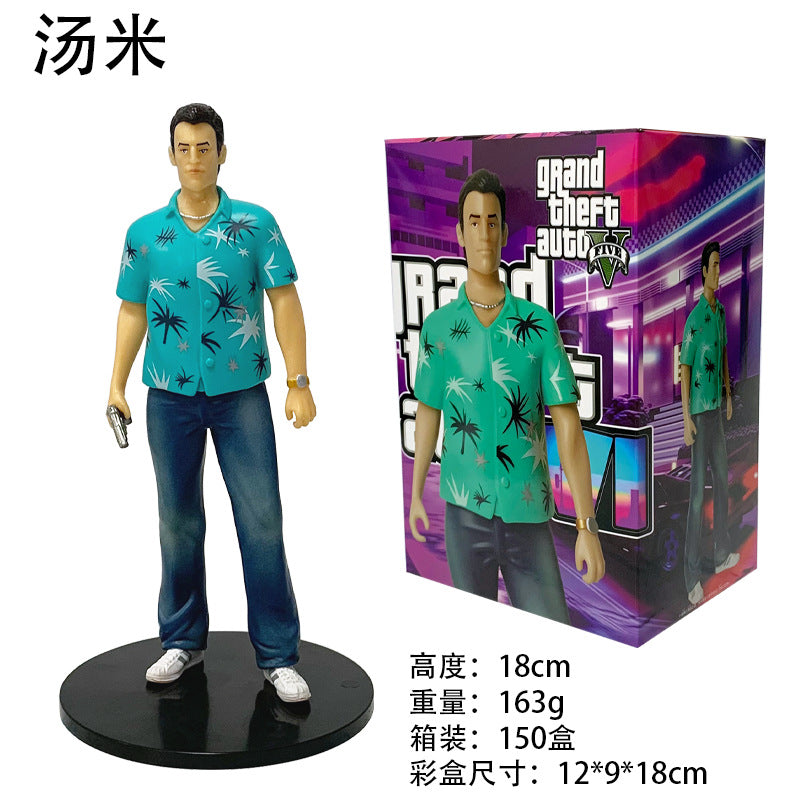 Grand Theft Auto Tommy Vercetti Action Figure – 18cm Vice City Style Collector's Statue with Box, GTA Retro Gaming Figurine