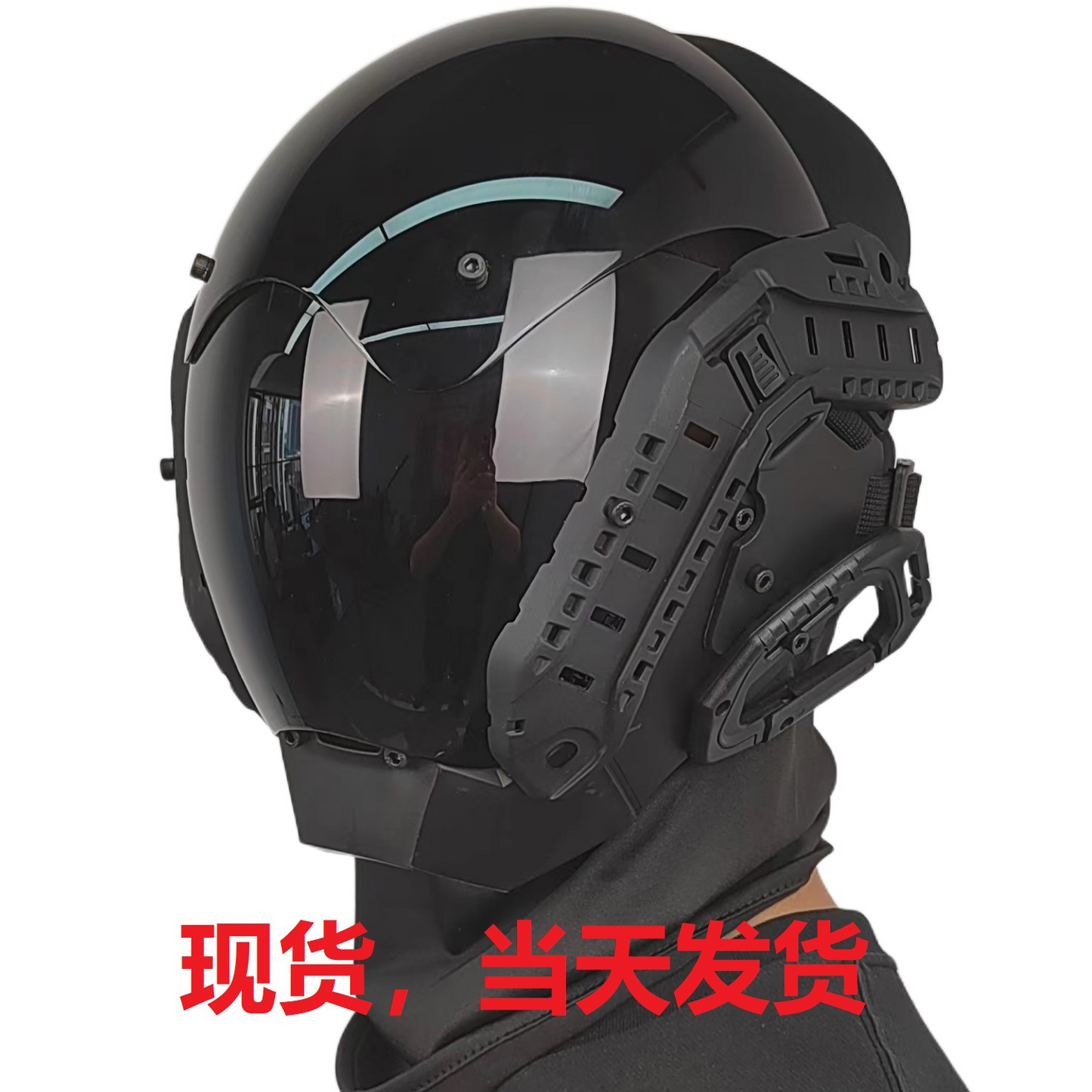 Futuristic Cyberpunk Techwear Mask – Tactical Sci-Fi Helmet, Edge Runner Cosplay Mecha Headgear with Tinted Visor