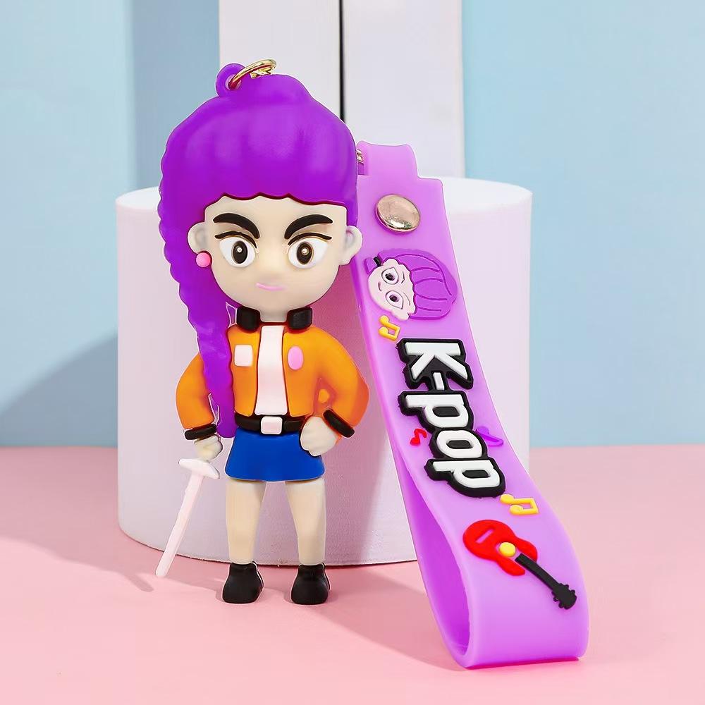 K-Pop Inspired 3D Chibi Figure Keychains with Matching Wrist Strap – Cute Anime Style Music Mascot Bag Charm