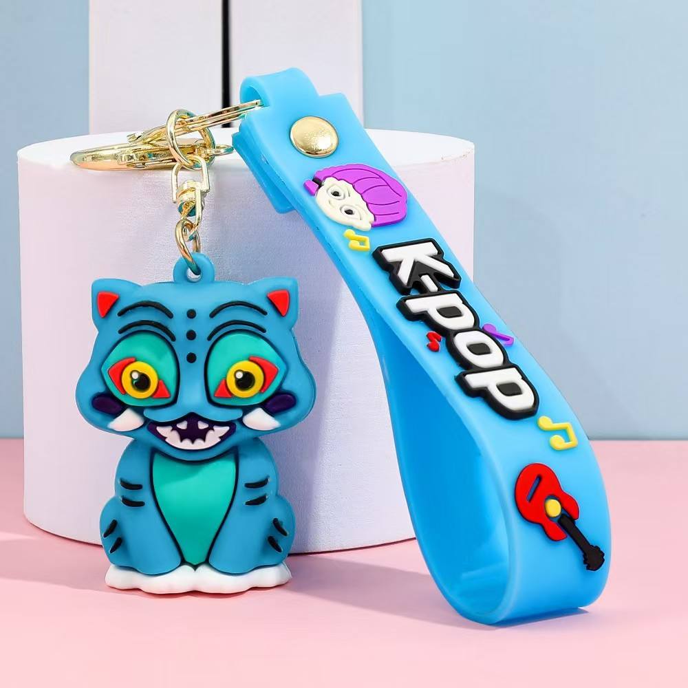 K-Pop Inspired 3D Chibi Figure Keychains with Matching Wrist Strap – Cute Anime Style Music Mascot Bag Charm