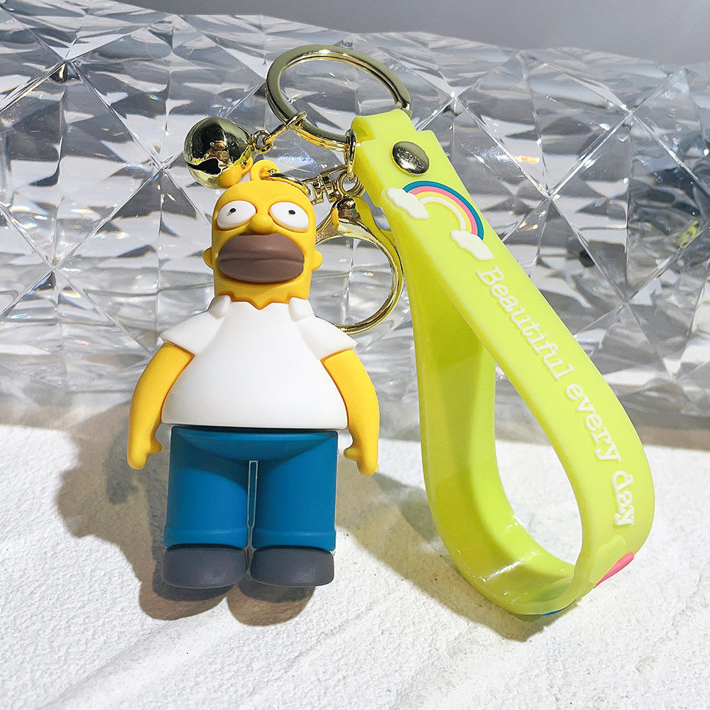 Classic & Hypebeast Homer Simpson 3D Figure Keychains – Cute Silicone Cartoon Character Bag Charm with Wrist Strap