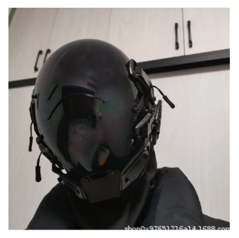 Futuristic Cyberpunk Techwear Mask – Tactical Sci-Fi Helmet, Edge Runner Cosplay Mecha Headgear with Tinted Visor