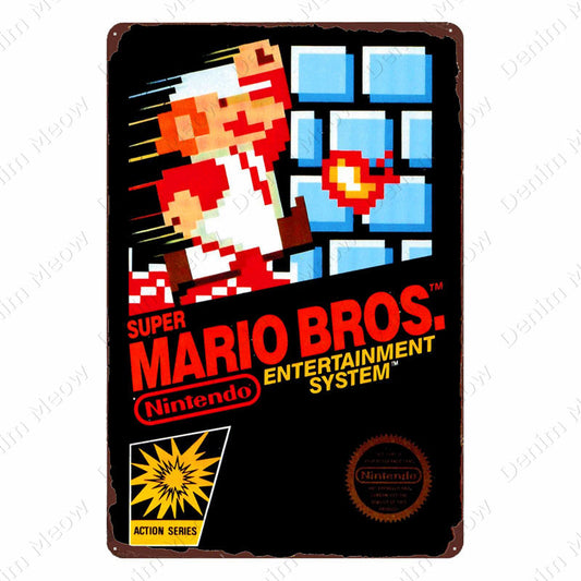 Retro Super Mario Bros. NES Box Art Metal Sign – Premium 8-Bit Nintendo Video Game Metal Poster Wall Art