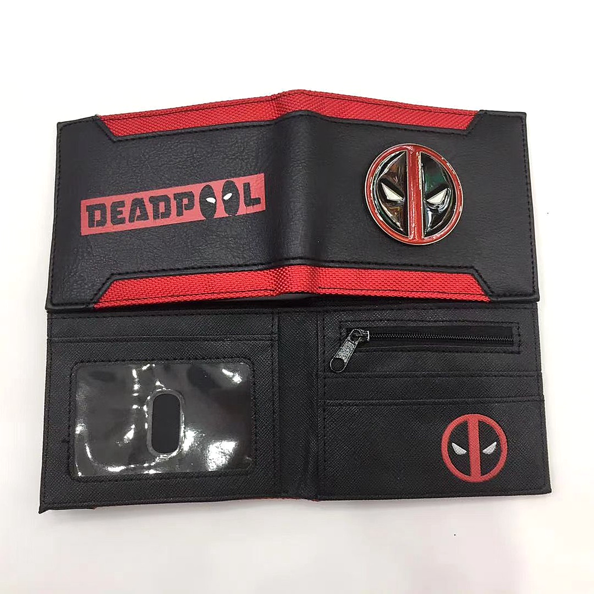 Official Marvel Deadpool Bifold Wallet - Red & Black Faux Leather