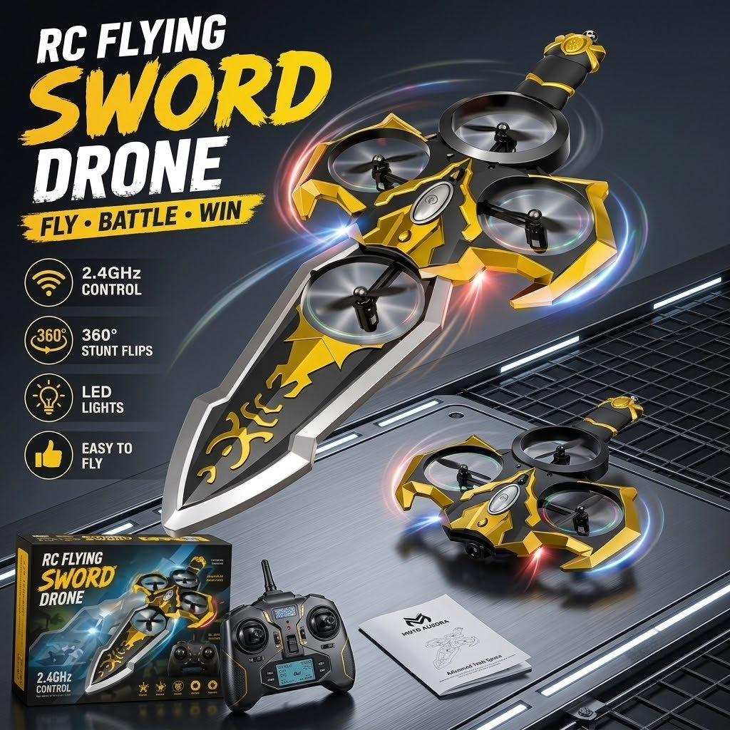 RC Flying Sword Drone – Dual Color Edition 2.4GHz Stunt Quadcopter | Geekzilla