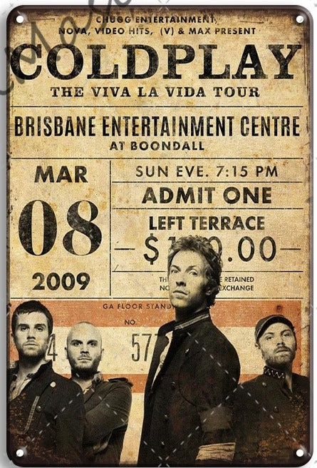 Coldplay "The Viva La Vida Tour" Vintage Concert Metal Poster