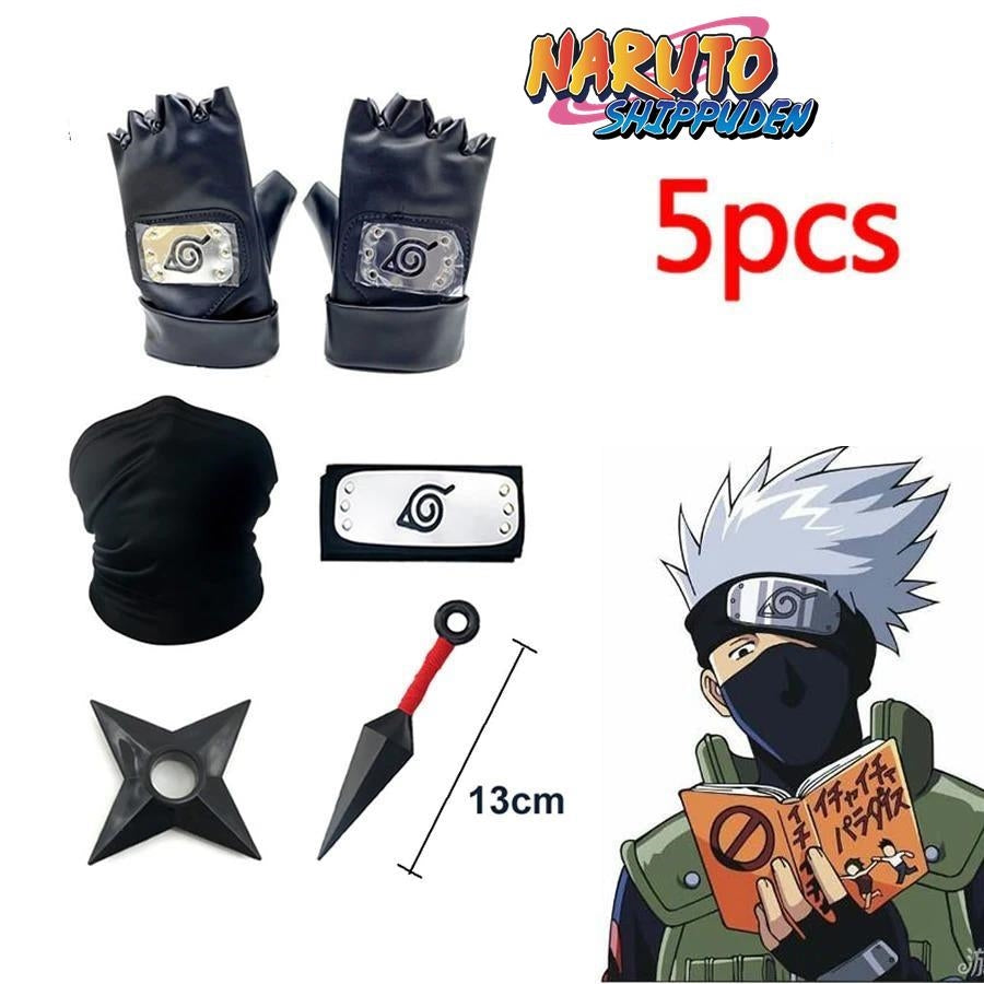 Kakashi Hatake 5-piece Naruto cosplay set including mask headband gloves 13cm kunai and shuriken