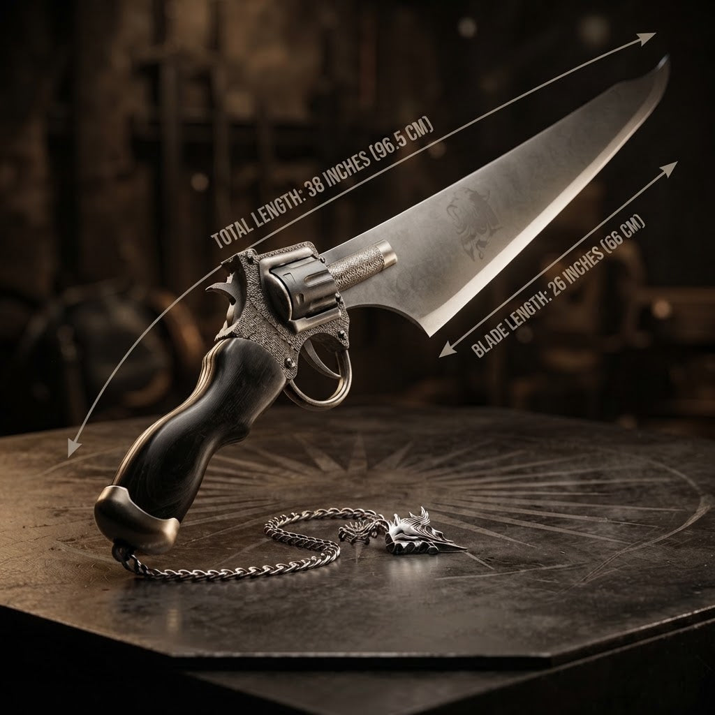 Steampunk Revolver Gun Blade Knife – Premium Engraved Fantasy Hybrid Saber with Wooden Pistol Grip