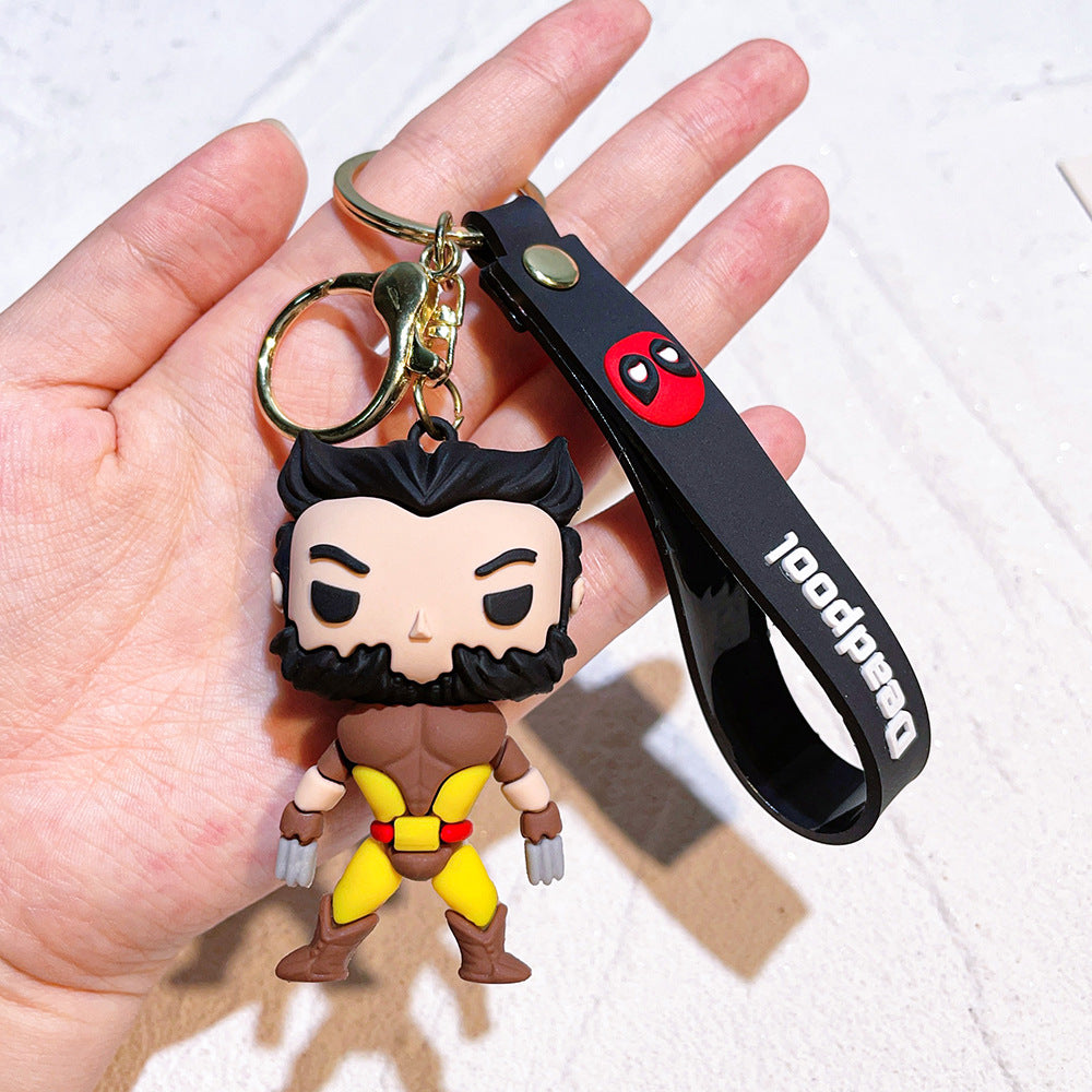 Marvel Wolverine 3D Chibi Keychain – X-Men Logan Bag Charm with Deadpool Wrist Strap