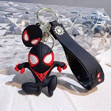 Spider-Man Miles Morales Keychain – Premium 3D PVC Figure Keyring with Wrist Strap