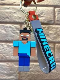 Minecraft 3D Pixel Keychain – Premium Block-Style Character & Weapon Keyring with Wrist Strap