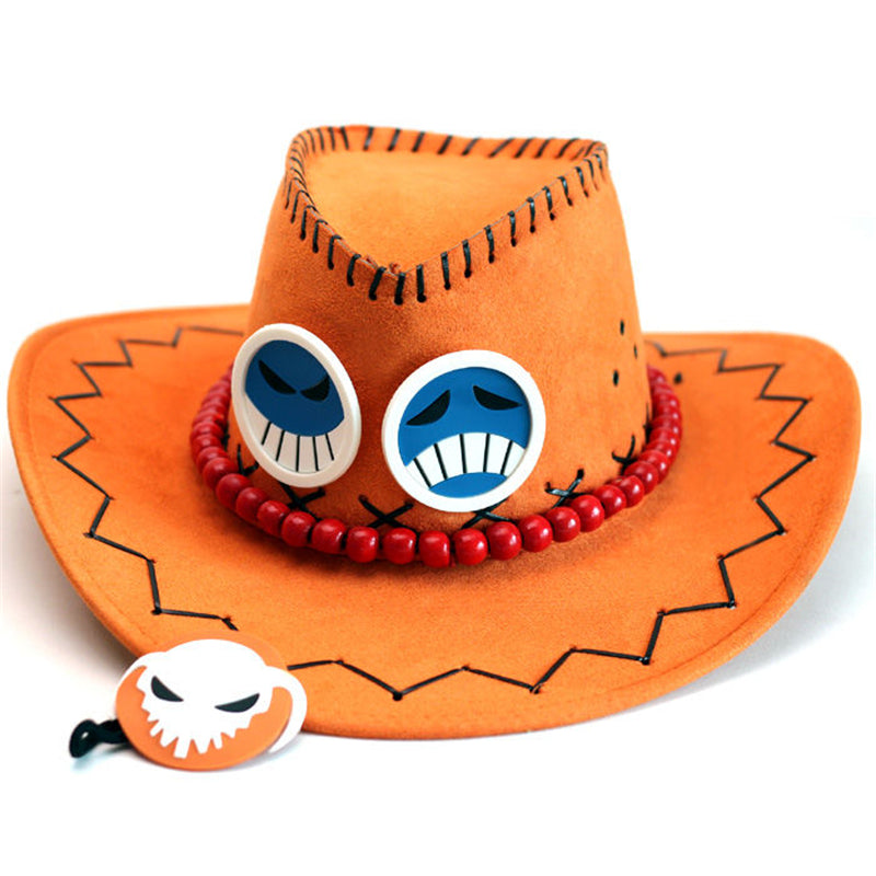 Portgas D. Ace Cowboy Hat | One Piece Anime Cosplay Accessory with Badges | Geekzillaa