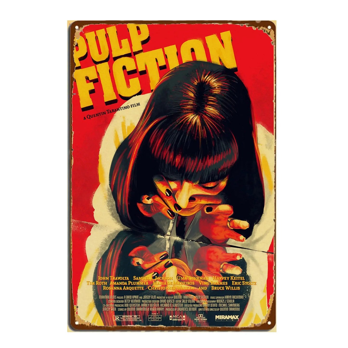 Pulp Fiction Cinematic Metal Poster – Premium Uma Thurman Vintage Quentin Tarantino Tin Sign Wall Art