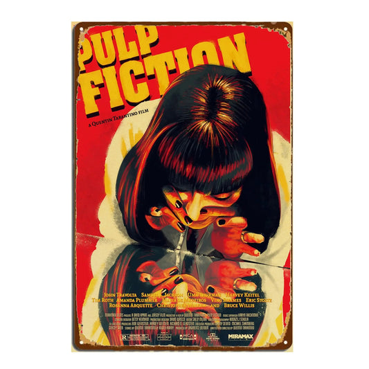Pulp Fiction Cinematic Metal Poster – Premium Uma Thurman Vintage Quentin Tarantino Tin Sign Wall Art