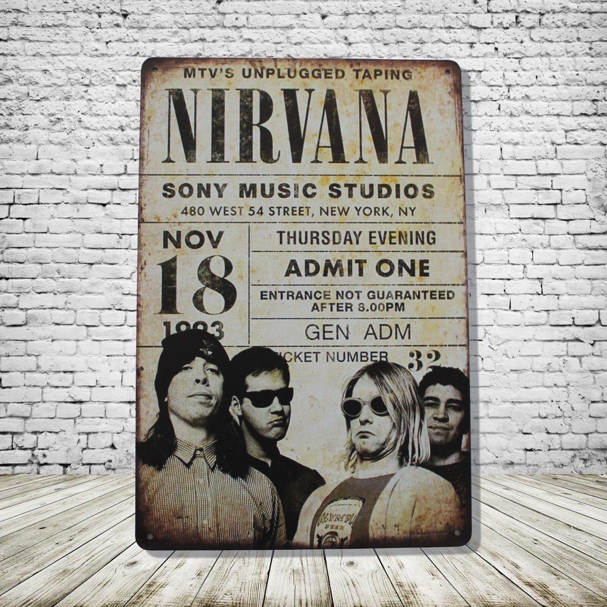 Retro Nirvana MTV Unplugged Metal Poster – Premium Sony Music Studios Vintage Concert Tin Sign Wall Art