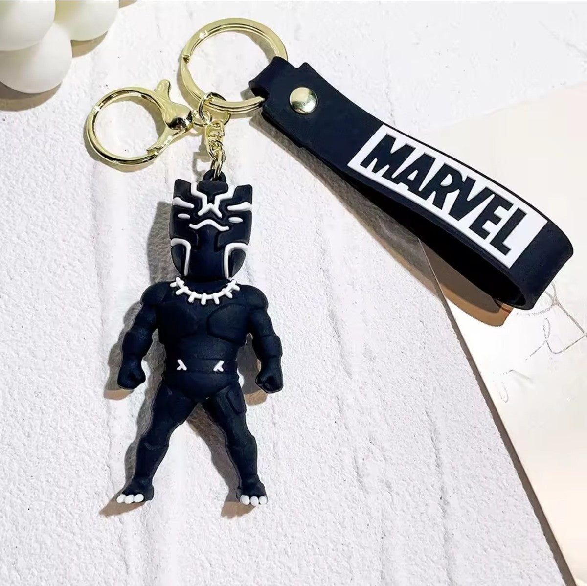 Marvel Black Panther 3D Keychain – Premium PVC Superhero Keyring with Wrist Strap