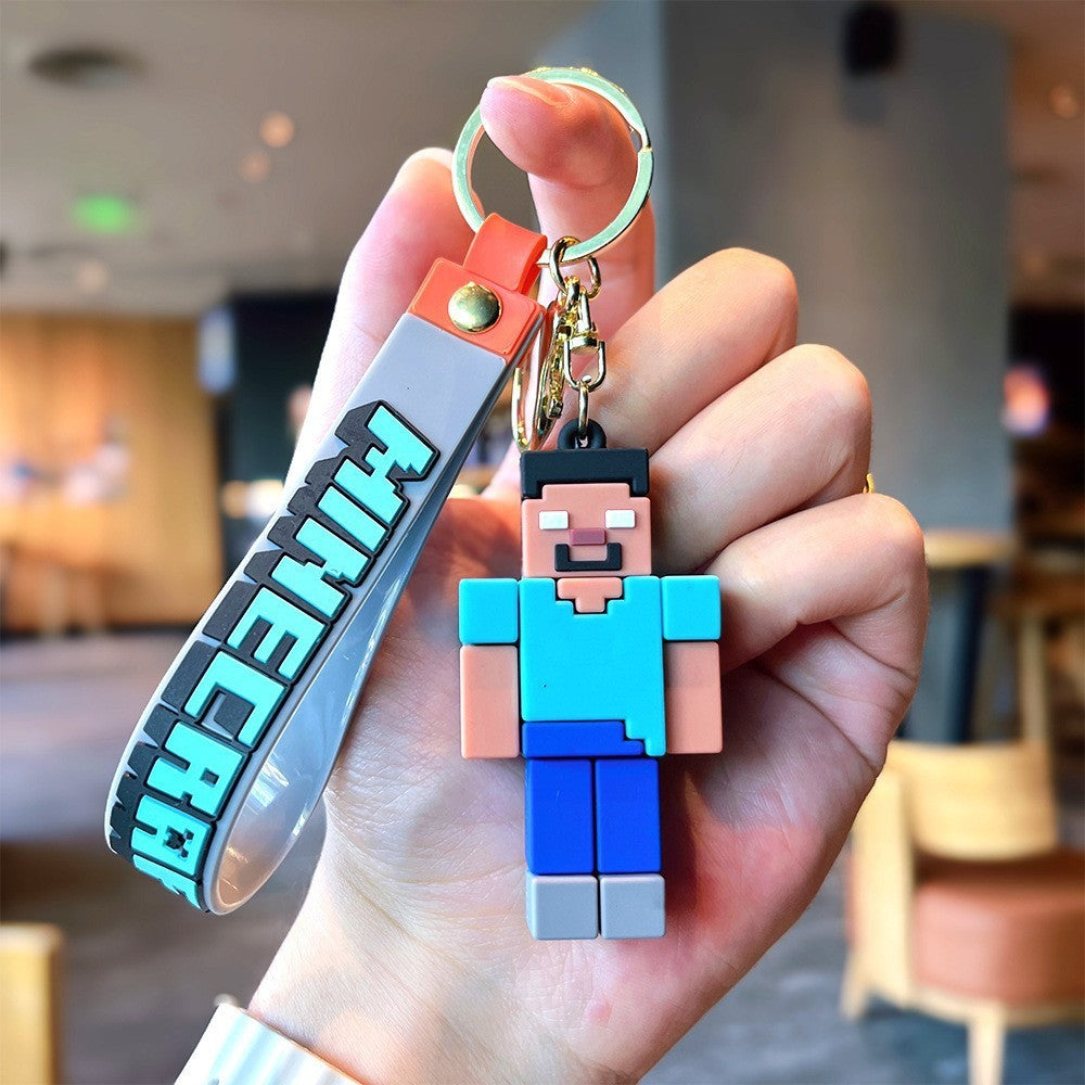 Minecraft 3D Pixel Keychain – Premium Block-Style Character & Weapon Keyring with Wrist Strap