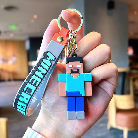 Minecraft 3D Pixel Keychain – Premium Block-Style Character & Weapon Keyring with Wrist Strap