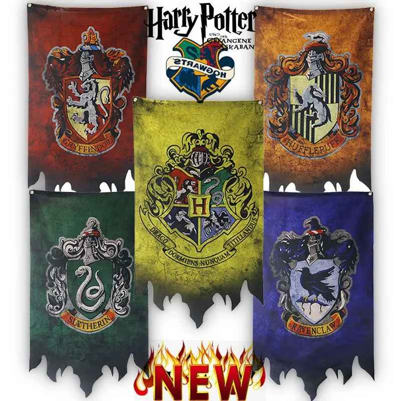 Harry Potter Banner –  Hogwarts Flags (Gryffindor, Slytherin, Hufflepuff, Ravenclaw & School Crest | 75x125cm)
