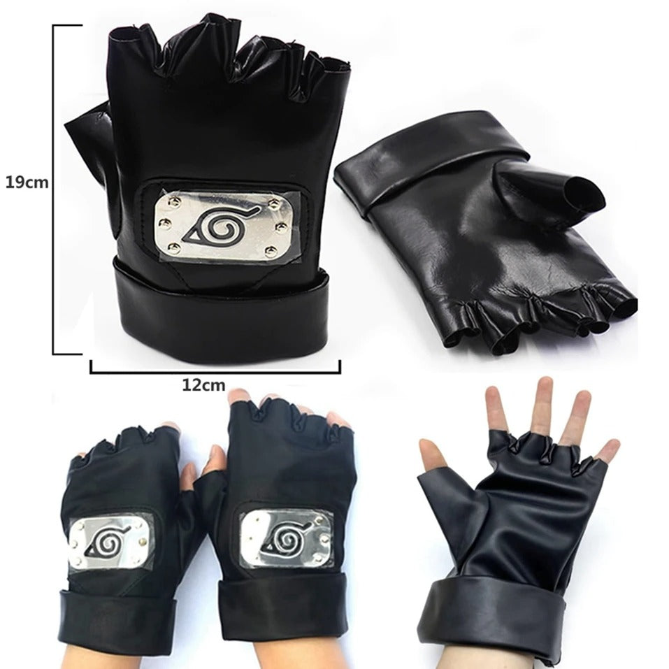 A set of 5 Naruto anime cosplay accessories including a mask, headband, gloves, and shuriken with a depiction of Kakashi Hatake.